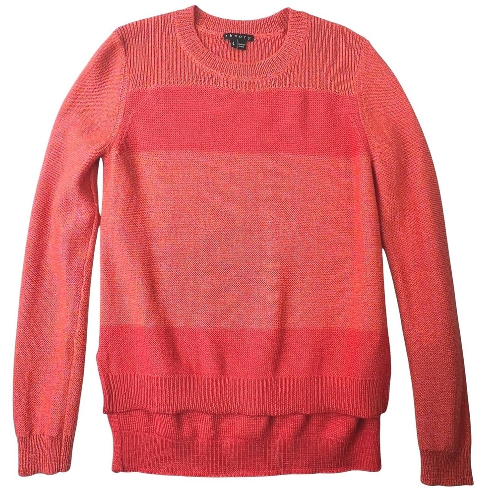 Theory Alpaca Silk Colorblock Sweater High Low Hem Coral Pink Red Women Size S